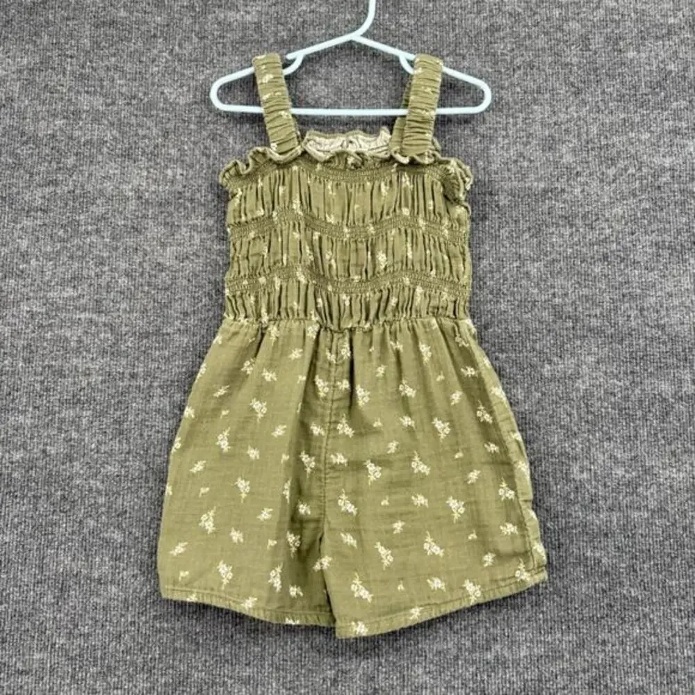Old Navy Girls Smocked Sleeveless Romper Size 5T Green Gauzy Ditsy Foral